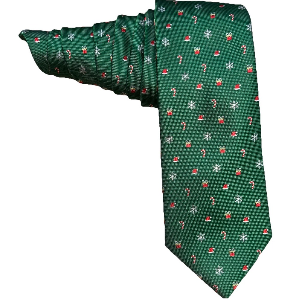 Club Room Silk Blend Christmas Tie Candy Canes Snowflakes Santa Hat Presents 59"